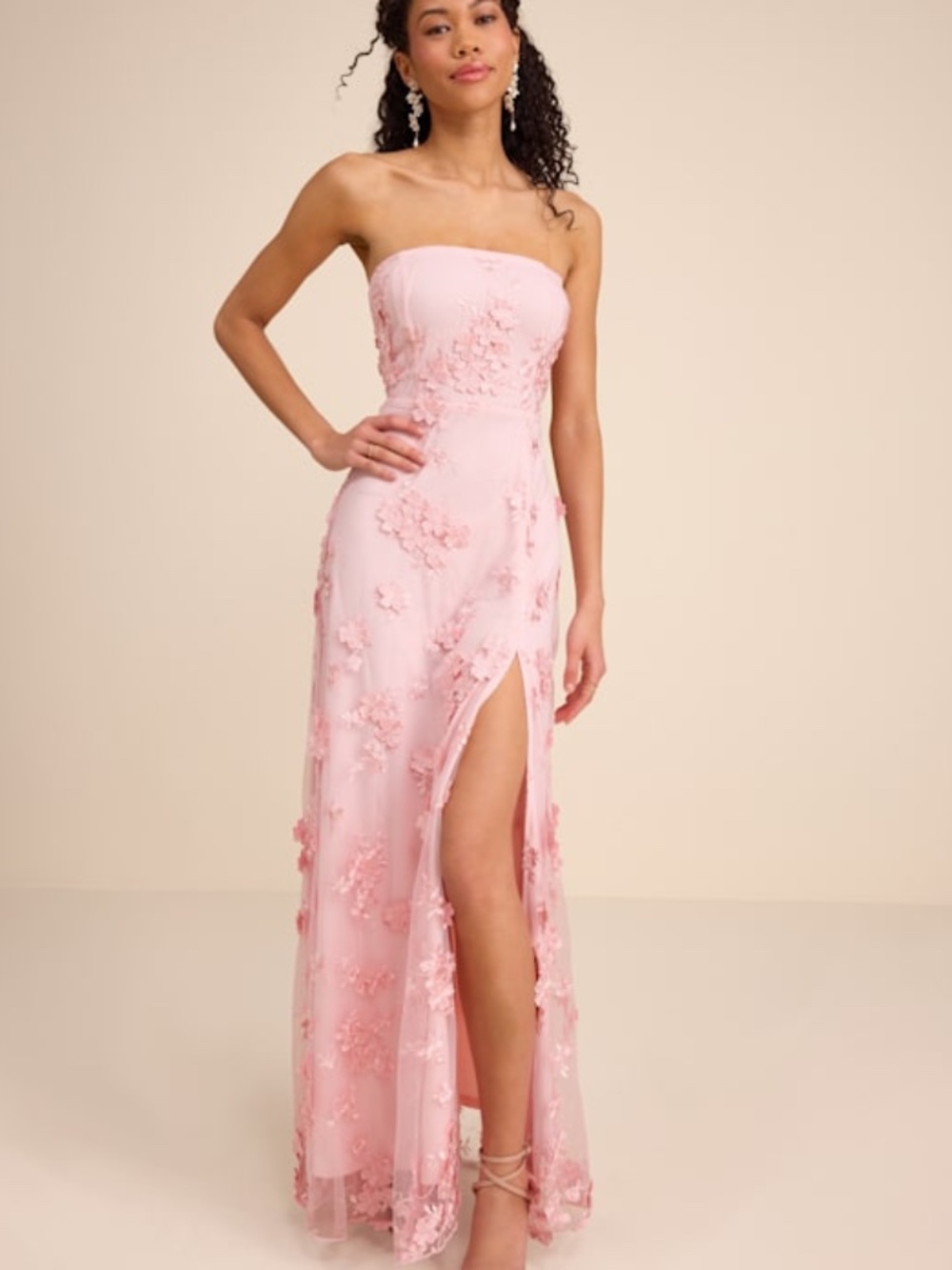 Lulus Rare Presence Blush 3d Floral Embroidered Maxi Dress Pink - Size L